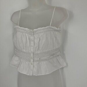 Madewell White Smocked Button-Down Peplum Top Small 100% Cotton Tank READ